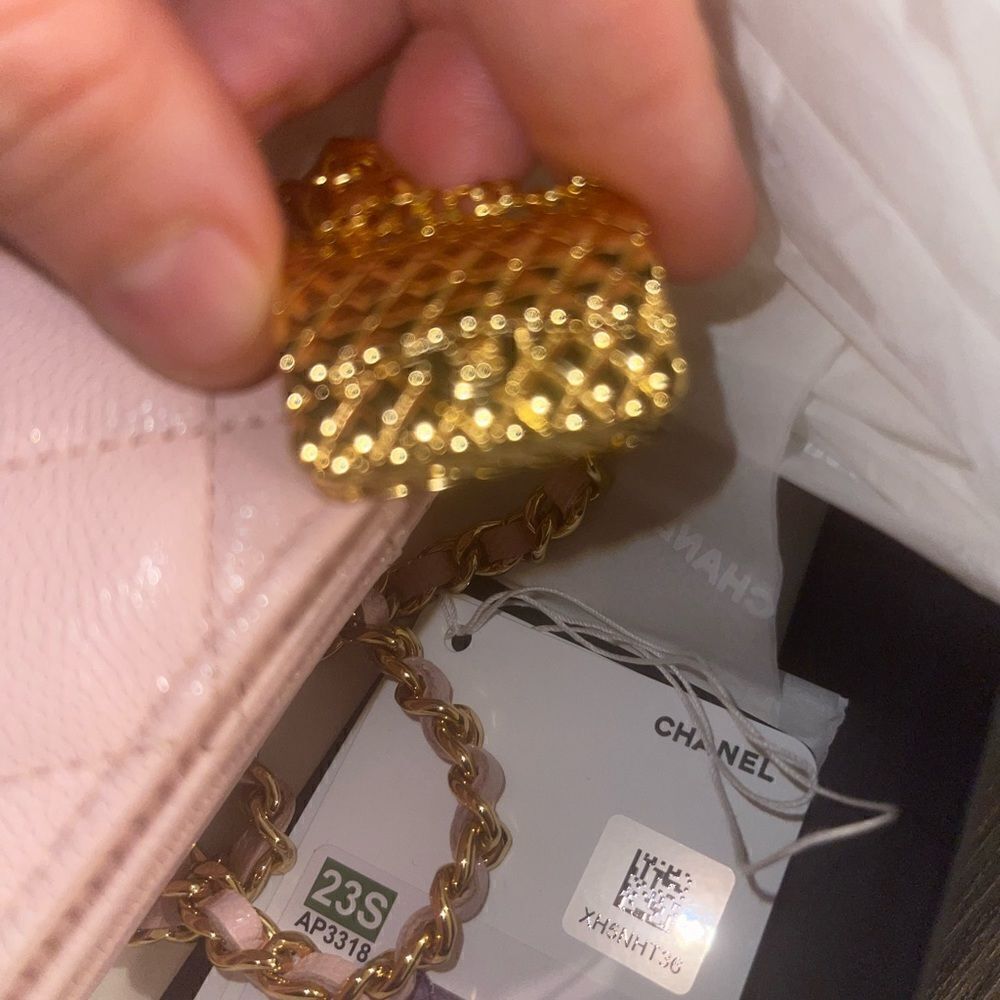 Pink Caviar Leather Wallet on Chain with Charm - Picture 3 of 12